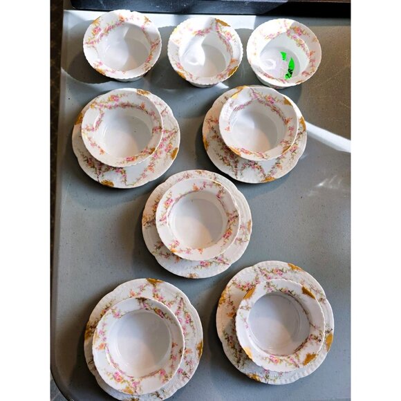 Haviland Limoges France Varenne Pink Rose Bone China Ramekin & Saucer Set Of 5 - Picture 2 of 11